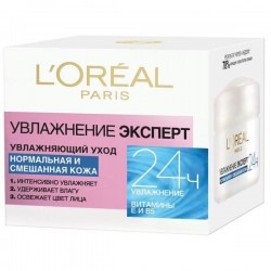 Крем для лица, L'Oreal (Лореаль) 50 мл Увлажнение эксперт для нормальной и смешанной кожи 24 часа